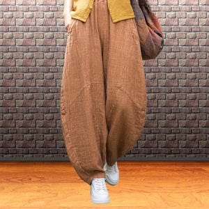 Bohemian harem pants: Elastic waist, Patchwork cotton baggy trousers (One Size)