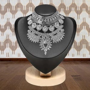 Rhinestone choker necklace: Silver tone, Women's crystal statement prom bridal wedding guest jewelry