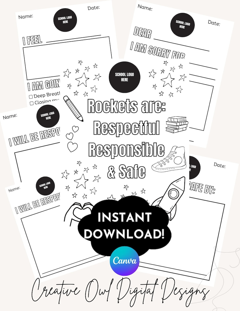 Restorative Reflection Pack - PBIS Aligned Coloring/writing - Editable ...