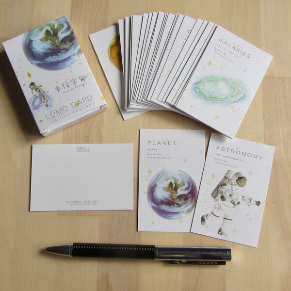 28 Piece Illustrated Space Mini Note Cards, Galaxy Astronaut Gift Tags, Space Stationery, Space Lover Lomo Florist Card Set, Astronomy Gift