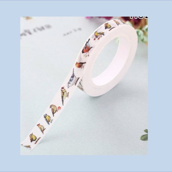 Chant oiseau Washi Tape, oiseau Illustration Masking Tape, Slim 8 mm planificateur Washi, oiseau Bullet Journal Washi Tape, oiseau amoureux papeterie cadeau