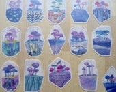 20 Terrarium Mushroom Vellum Stickers, Fungi Nature Stickers, Planner BUJO Journal Scrapbook Stickers, Whimsical Illustrated Stickers