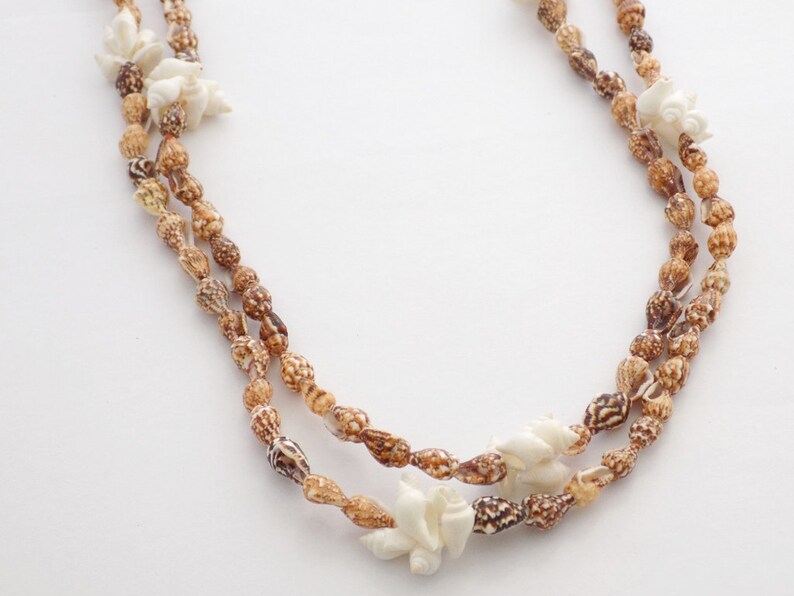 Brown Caramel White Shells long Necklace
