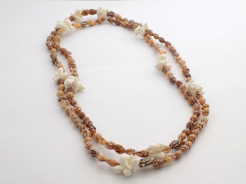Brown Caramel White Shells long Necklace