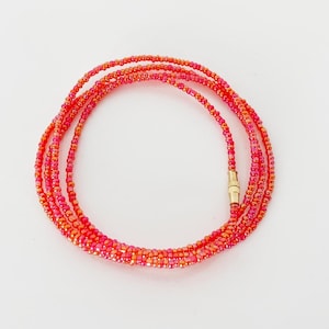 Red Shimmer Waist Beads: African Belly Chain with Clasp