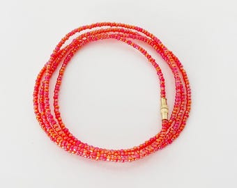 Red Shimmer Waist Beads: African Belly Chain with Clasp