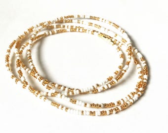 Gold and White Waist Beads - African Waist Beads - Belly Chains for Weight Loss - With Clasps