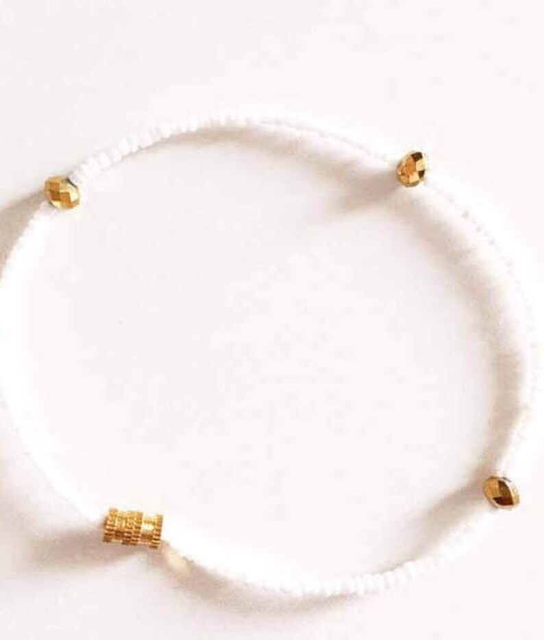 Beaded Anklet White Beads With Gold Crystals Anklet Etsy