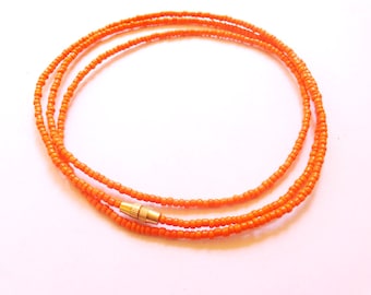 Orange Seed Bead African Waist Beads with Clasp