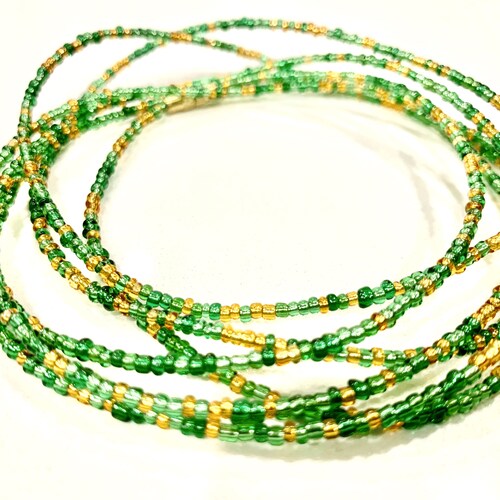 Green & Gold Waist Beads African Waist Beadsbelly Chains Etsy