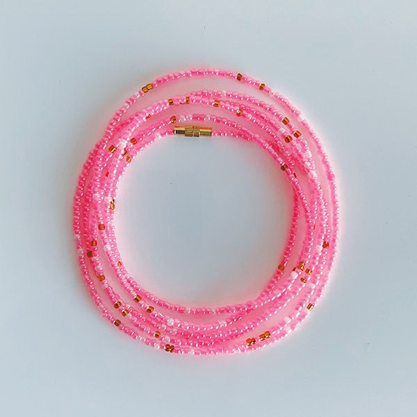 Pink Glass Seed Bead Waist Beads with Clasp