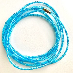 Aqua Glass Seed Bead Waist Beads with Clasp