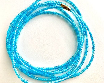 Aqua Glass Seed Bead Waist Beads with Clasp