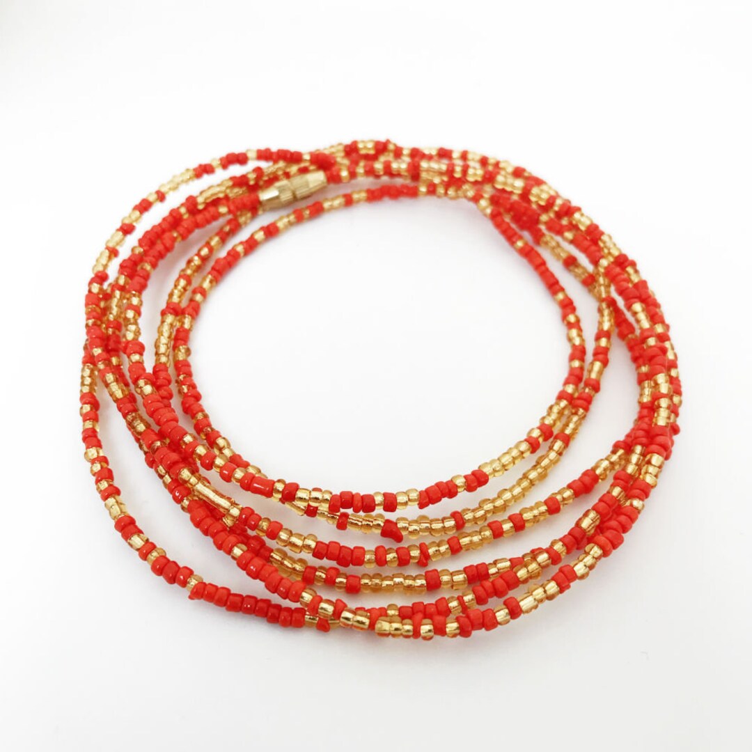 Gold & Red Waist Beads African Waist Beads Belly Chain for Weight Loss