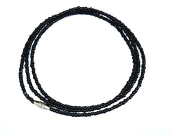 Black African Waist Beads: Beaded Belly Chain with Clasp