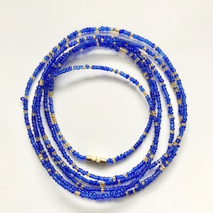Gold & Royal Blue Waist Beads - African Belly Chain with Clasps