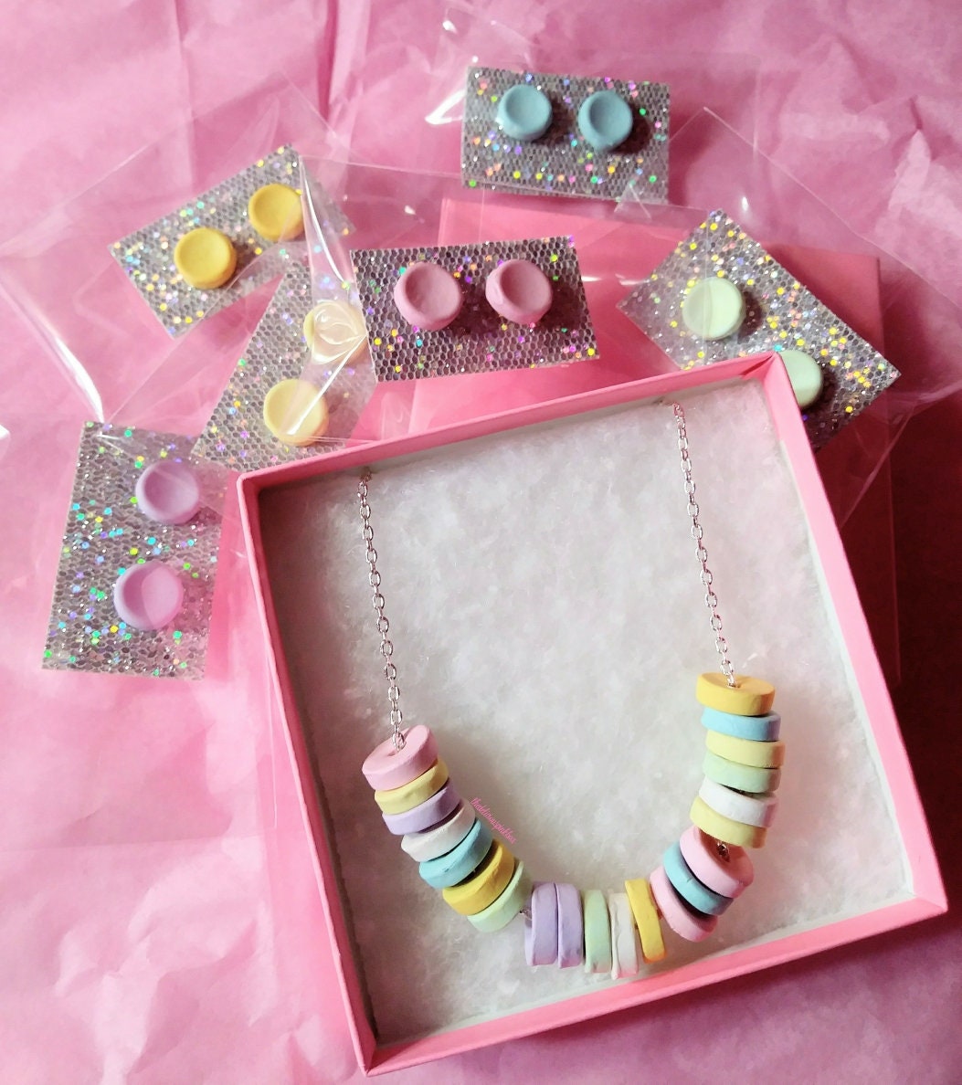 Smarties candy necklace candy studs silver plated chain pastel Etsy