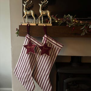 Personalised Christmas Stocking, Striped Burgundy Beige Christmas stocking.