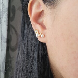 Pendientes de flores con piedras puras de circonitas y pendientes de perlas 2 piezas por ambos lados, bañados en oro de 18k fabricados en plata 925 + embalaje de regalo