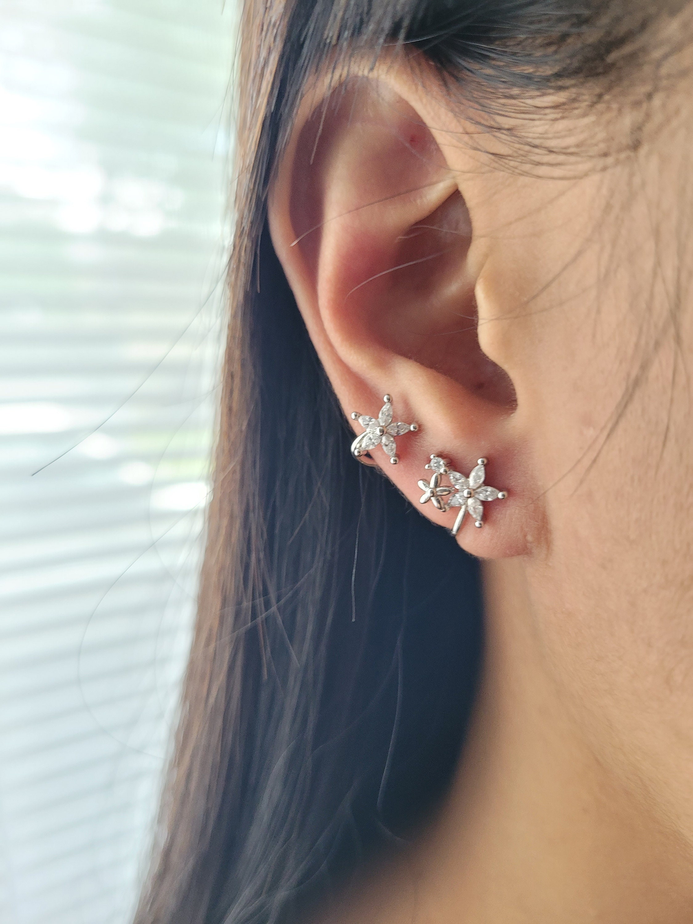 Elaborate Flowers Clamp Earrings With Studs 2pcs for Both Etsy UK