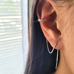 Orecchini in argento 925 con zirconi a pinza lunga con infila zig zag 2 pezzi per entrambi i lati argento 925 + confezione regalo