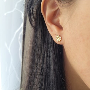 Pendientes de flores con piedras puras de circonitas pendientes 2 piezas por ambos lados, bañados en oro 18k fabricados en plata 925 + embalaje de regalo