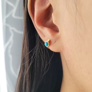 Hoop earrings silver with 18K gold alloy with stone earrings, round gold earrings + gift packaging