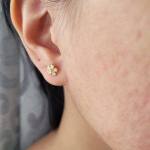 Pendientes de flores con piedras puras de circonitas pendientes 2 piezas por ambos lados, bañados en oro 18k fabricados en plata 925 + embalaje de regalo