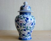 Vintage Japanese Kozan Gama Porcelain Ginger Jar Vase Kozan Kiln Blue White Lotus Floral Hand Decorated Made in Japan