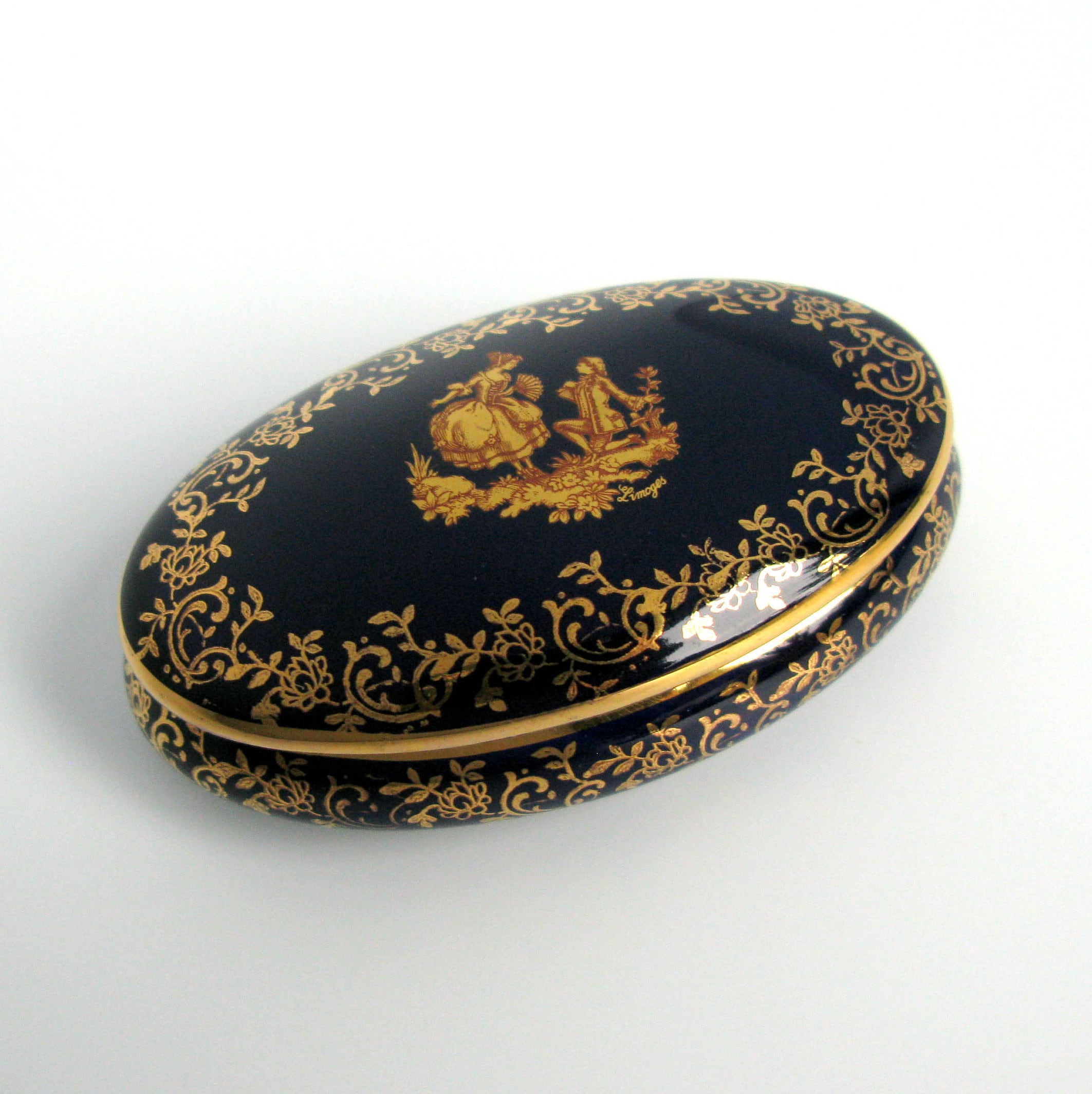 French Limoges Porcelain Trinket Box Cobalt Blue Gilded Etsy