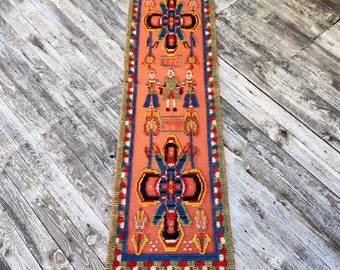 Antique Swedish Halv-flossa Wool Tapestry Bench Length Dated 1935 Sweden Rare Scandinavian Embroidered Long Wall Hanging Tapestry 6.56'/ 2 m