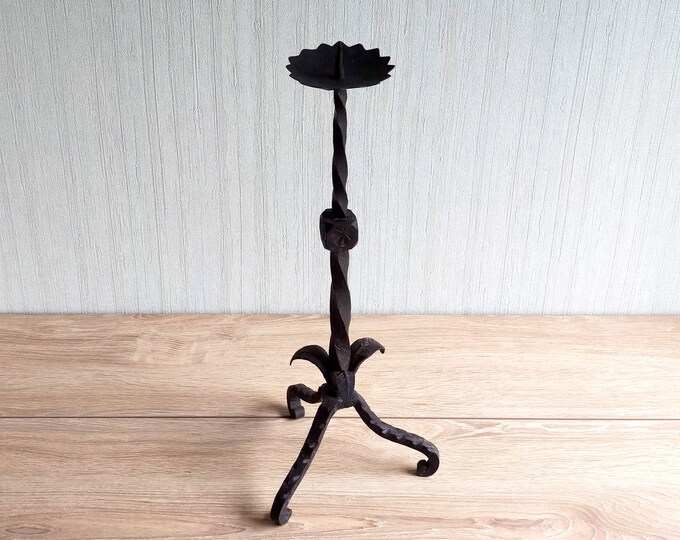 Mid Century Wrought Iron Floor Candle Holder, Germany, 60s, Brutalist