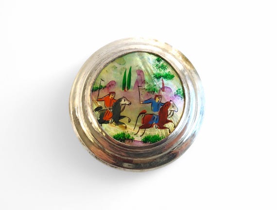 Middle Eastern Hand Painted Shell Trinket Box wit… - image 6