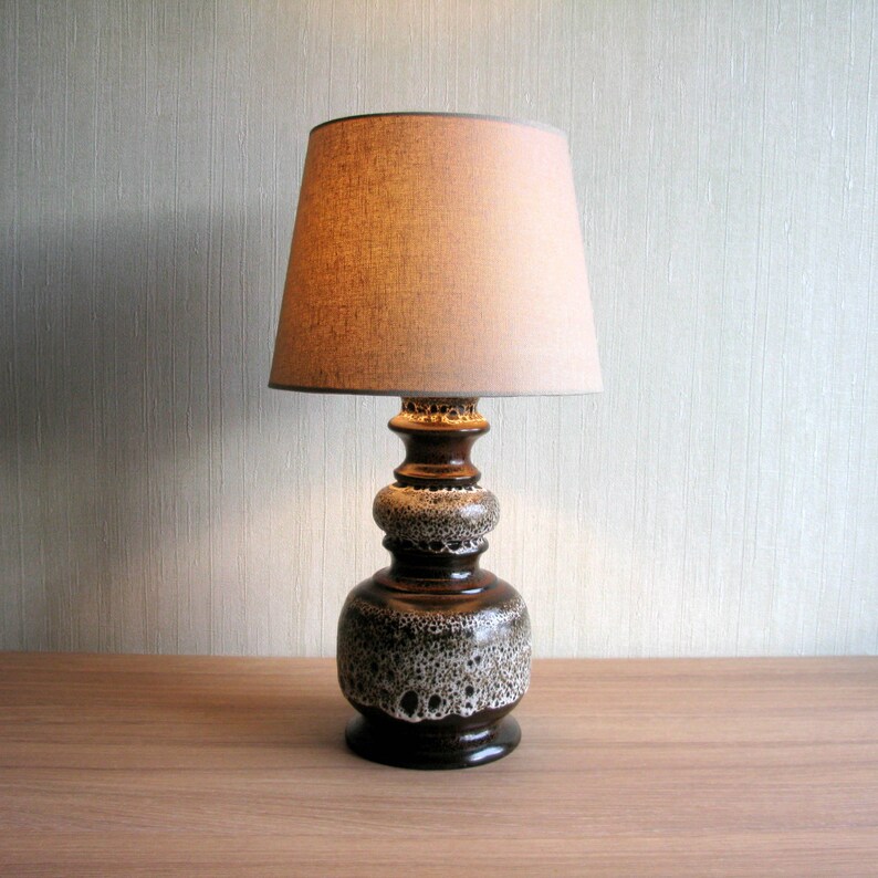 Fat Lava Table Lamp West German Mid Century Modern Fat Lava Pottery Large Table Lamp With Shade 19 Mad Men 60s Brown White