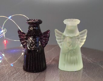 Gunnar Ander Lindshammar Sweden Glass Angel Candle Holders, Pair of Vintage Purple and Frosted Glass Angel Candle Holders, Christmas Decor