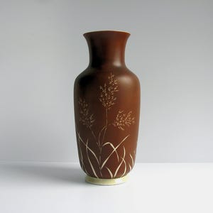 Gebruder Heubach Art Nouveau Porcelain Vase, Germany 1920s Antique Brown Sgraffito Vase, German Large Vase by Gebruder Heubach # 1565/3