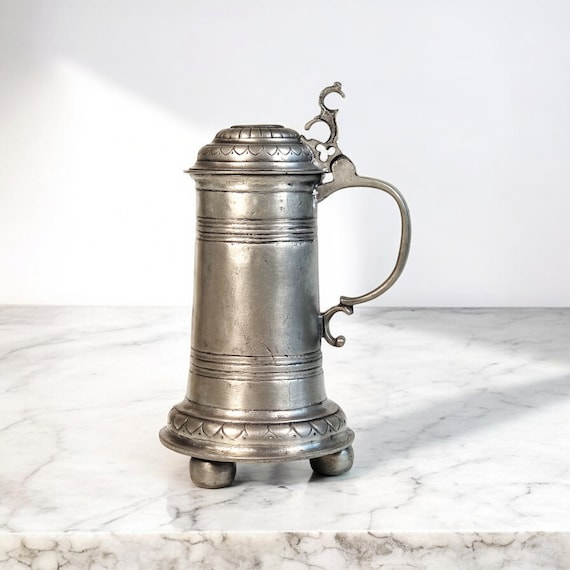 Antique German Blok Zin Pewter Stein 19th Century Large and Heavy