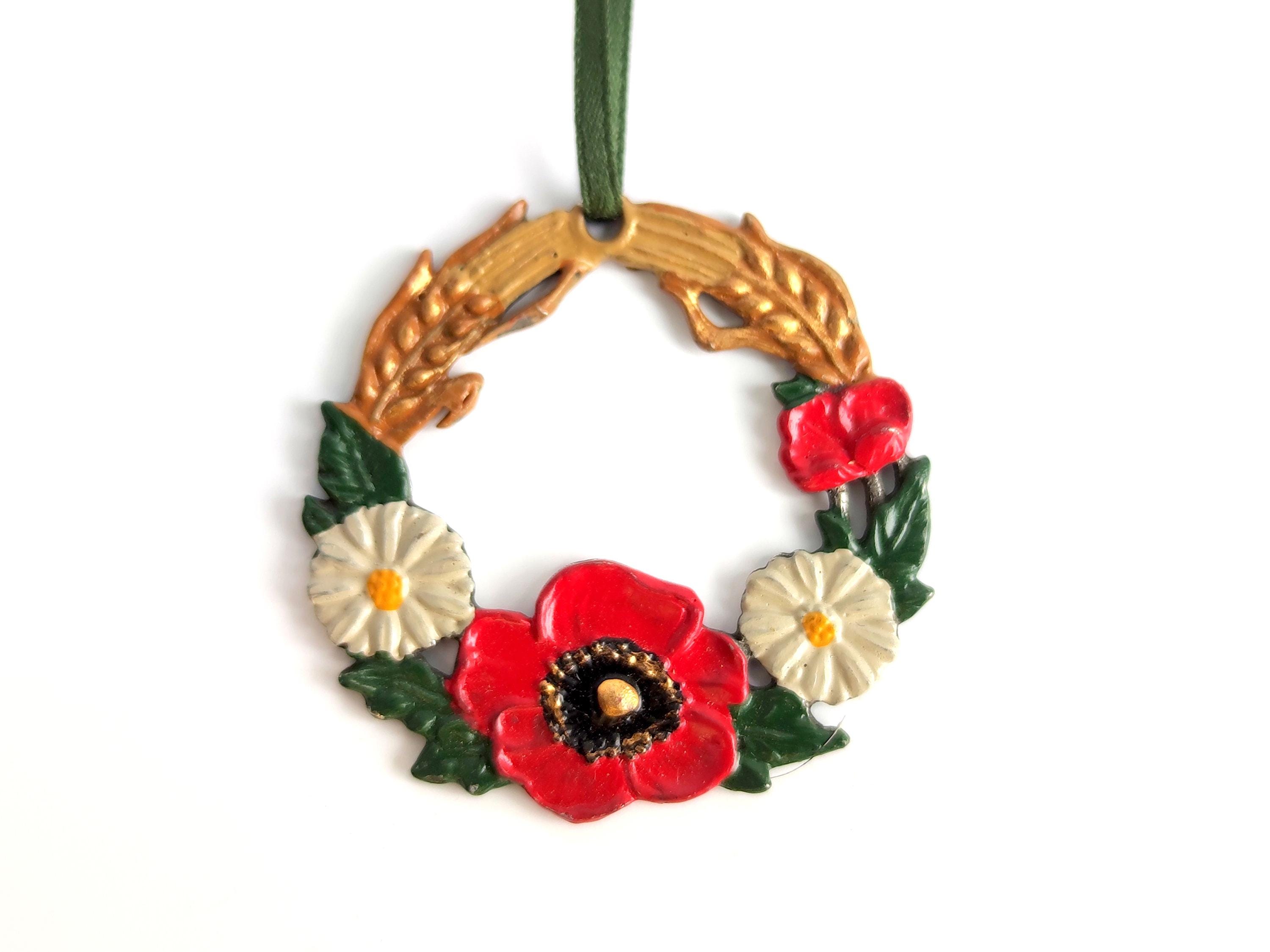 German Kühn Zinn Poppy & Daisy Wreath Pewter Ornament, Hand