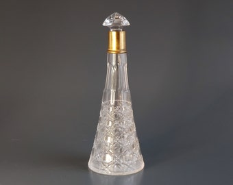 Antique Hobnail Cut Crystal Liqueur Decanter / Brass Collared Scent Bottle by B.E.P.W.F. Berliner Elektro Plated Waren Fabrik, Germany 1920s