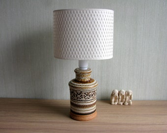 Mid Century Modern Bitossi Ceramic Table Lamp, Italy, 60s, Aldo Londi / Bitossi Pottery Lamp, MCM Table Lamp with Shade, Beige Brown White