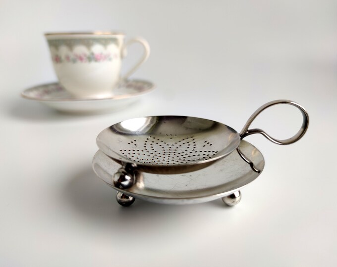 WMF Tea Strainer With Drip Tray, Germany, Mid Century , Silver Plated
