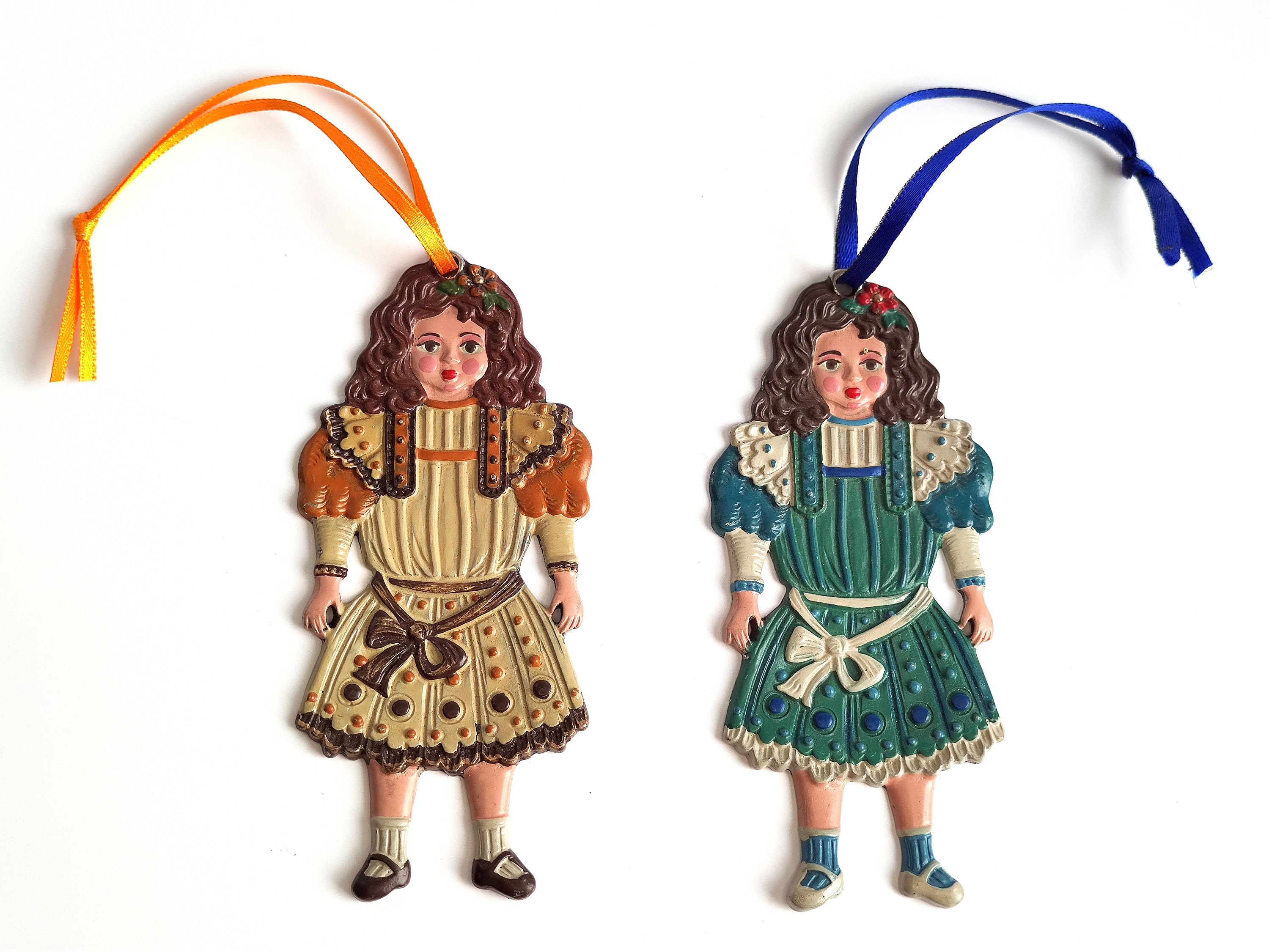 German Kühn Zinn Victorian Girl Hand Painted Pewter Ornament, New