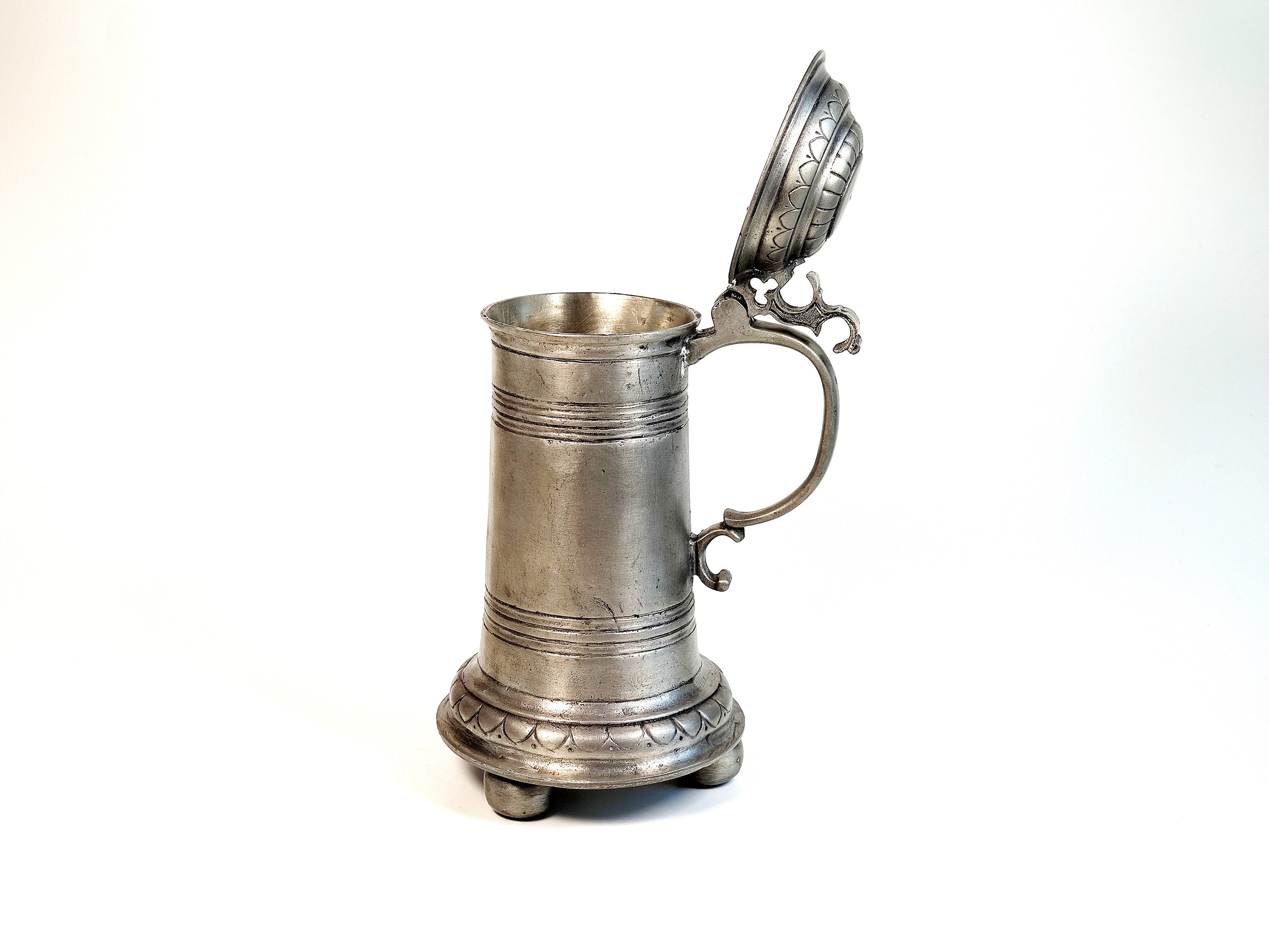 Antique German Blok Zin Pewter Stein 19th Century Large and Heavy
