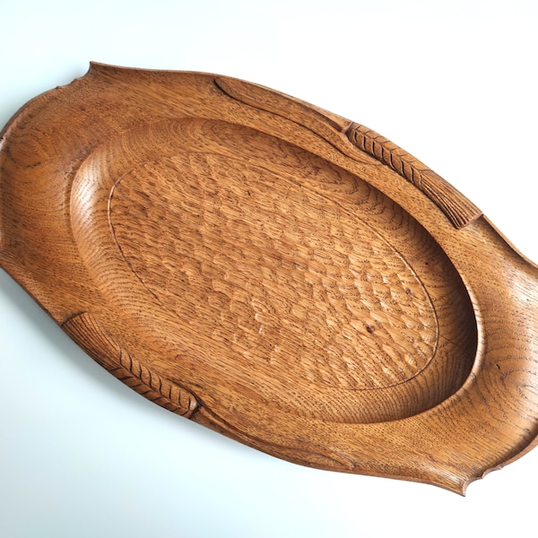 Carved Oak Bread Platter, Germany, Vintage Large Hand Carved Oak Wood Bread Plate with Carved Wheat Ears / Bread Basket, Farmhouse Kitchen
