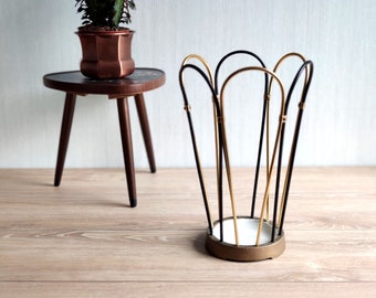 Mid Century Modern Umbella Stand, Germany 50s Modernist Gold & Black Umbrella Stand in Brass and Metal, MCM Rockabilly Home Decor, Entryway