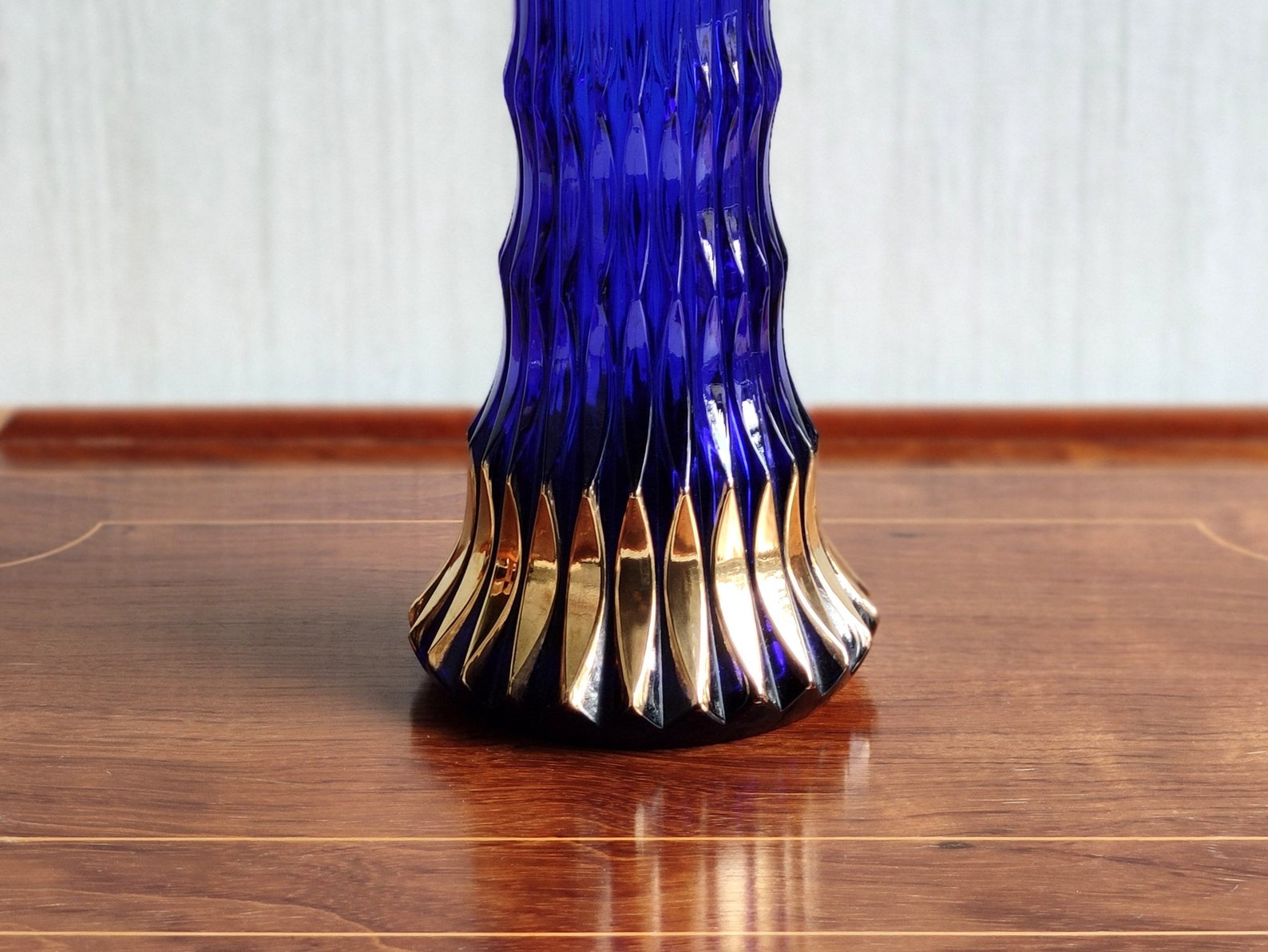 Walther Glas Cobalt & Gold Vase Germany Mid Century Art Deco Etsy