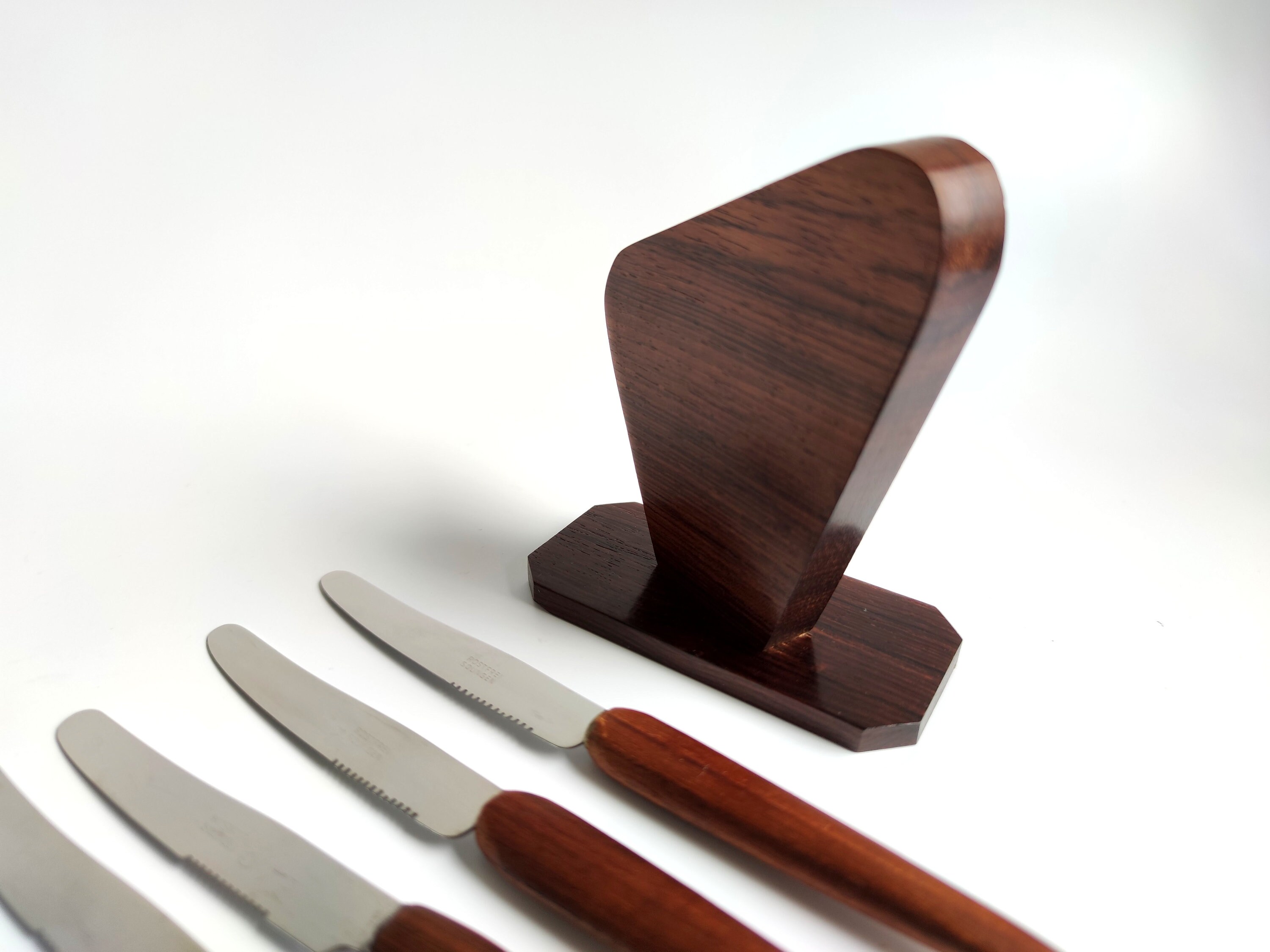 Vintage Solingen Fruit Knife Set Teak Wood With Stand Rustproof Vintage Mid  Century 1960s 
