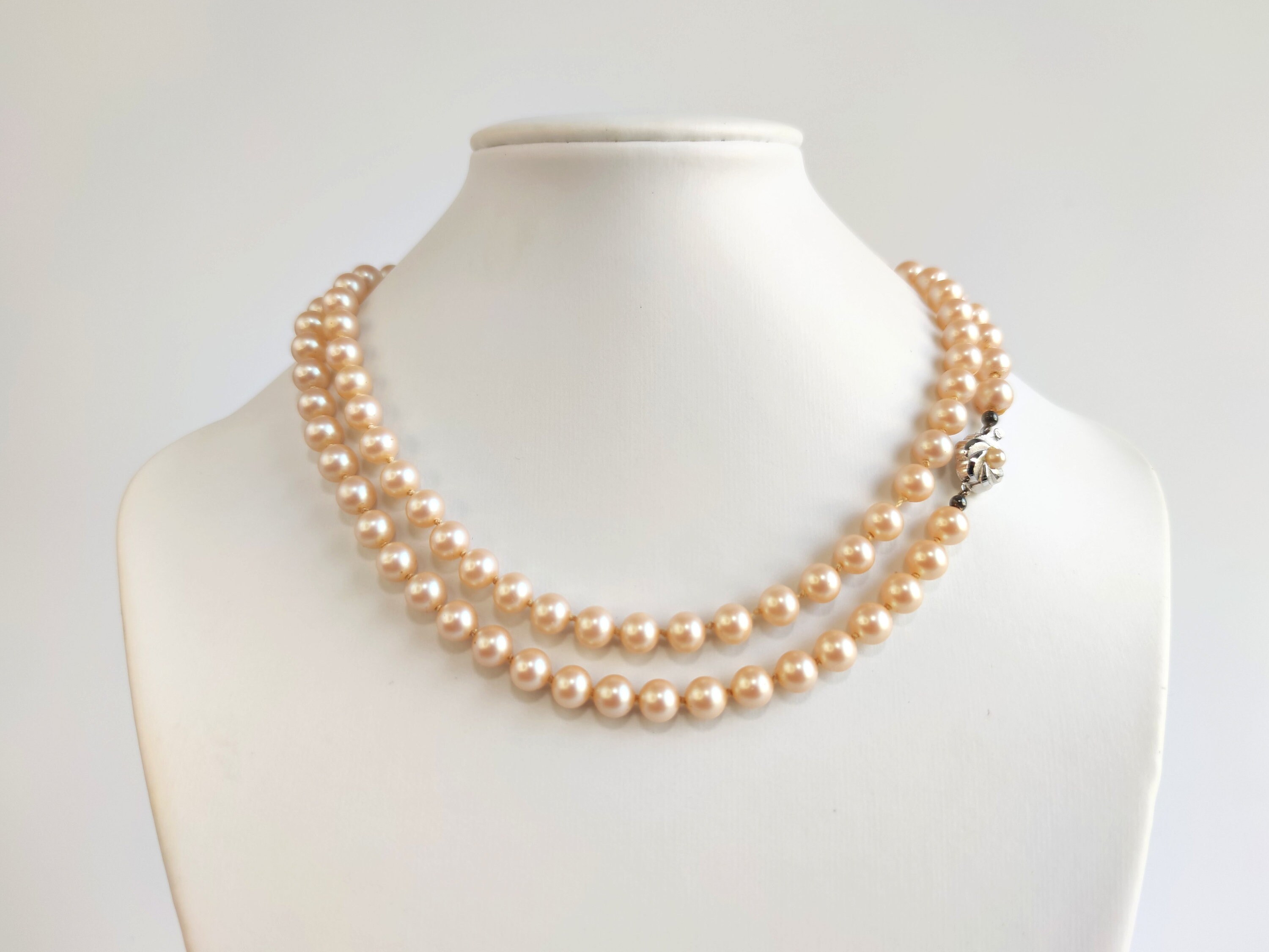 Vintage Graduated Faux Pearl Necklace 835 Silver Paste Clasp