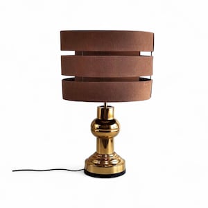 Lámpara de mesa de latón alemana de mediados de siglo XX de Zenith, lámpara de mesa grande de latón de los años 60 con pantalla cilíndrica de tela, decoración para el hogar de mediados de siglo XX, estilo Mad Men de los años 60 y 70