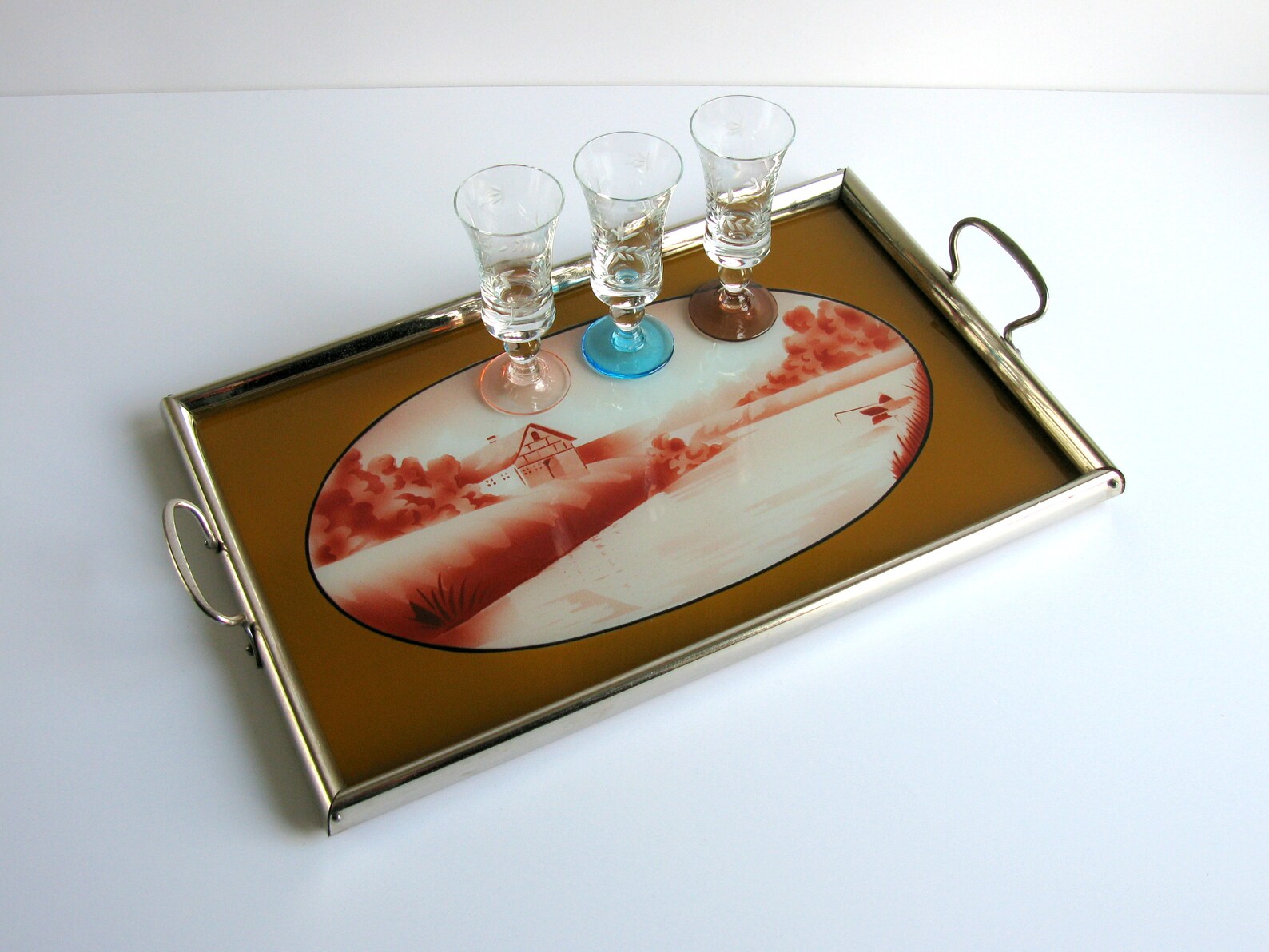 Art Deco Serving Tray French Hand Decorated Tray W Handles Etsy